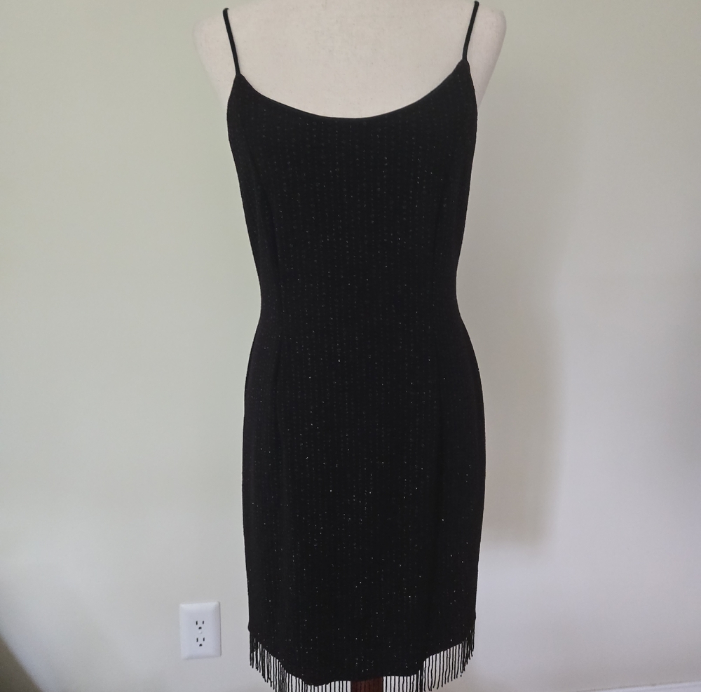 Black Beaded Fringe Slip Dress